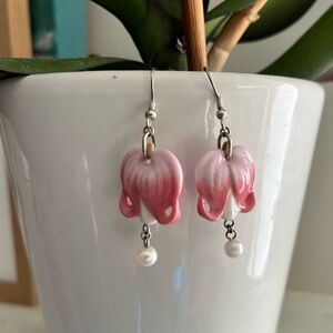 Elegant Pink and White Drop Earrings